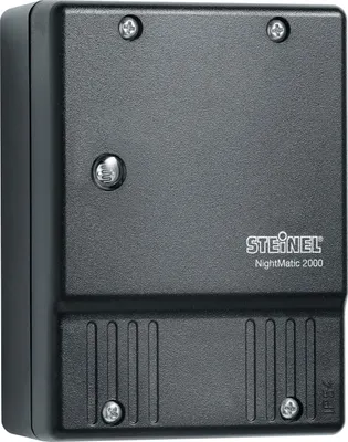 A black Steinel NightMatic 2000 dusk switch is shown against a white background.