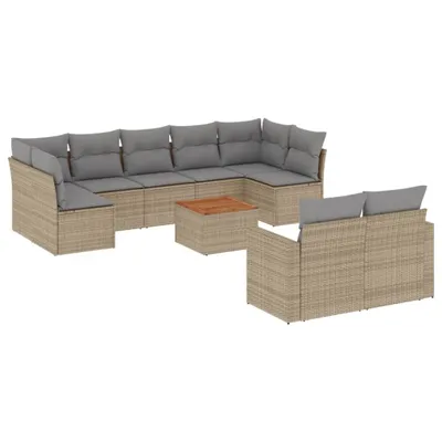Produktbild von 10-tlg. Garten-Sofagarnitur mit Kissen Beige Poly Rattan