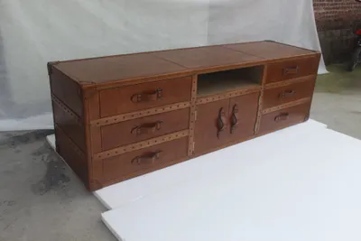 Produktbild von Vintage Kommode Sideboard Leder TV Lowboard Truhe Old Look Style Koffer Tisch