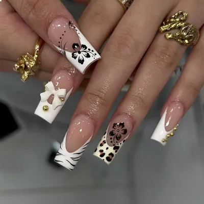 Productafbeelding van Set van 24 witte nagels in Franse stijl, zelfklevend - Acrylnagels voor herfst en winter, met bijbehorende lijm
