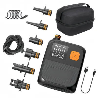 Produktbild von Kajak-Luftpumpe,Wiederaufladbar tragbare elektrische Luftpumpe, Luftmatratze,SUP-Paddle-Board, kabellose Luftpumpe mit 6 Luftdüsen, Inkl. Flugtasche