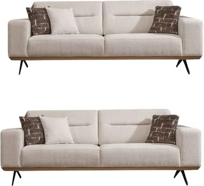 Produktbild von Villa Möbel Sofa Set Cuba Creme Stellvariante:2+2 Relax- und Bettfunktion, pflegeleichter Mikrofaser Samtstoff