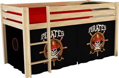 Produktbild von Vipack Spielbett Pino mit Textilset "Pirates" - Kiefer massiv natur lackiert, Maße: 210 cm x 114 cm x 106 cm; PICOHSZG1077