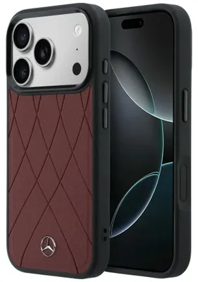 Zdjęcie produktu dla Etui Mercedes Leather with Crossed Lines MagSafe do iPhone 17 Pro Max czerwony