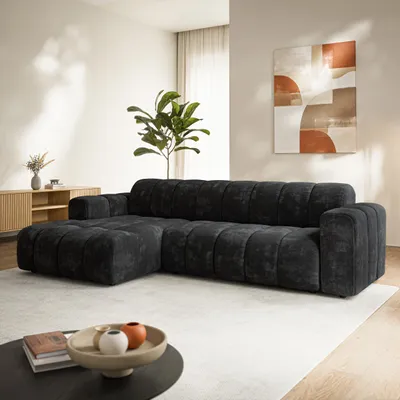 Produktbild von Masseno Ecksofa SETIA LM L-S mit L-Form, Sofa, Wohnzimmersofa, Couch, Soffa, Couchgarnitur - Schwarz, LUMO 80