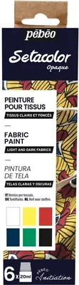 Immagine prodotto di Set di 6 colori Setacolor per tessuti chiari e scuri - 6 x 20 ml