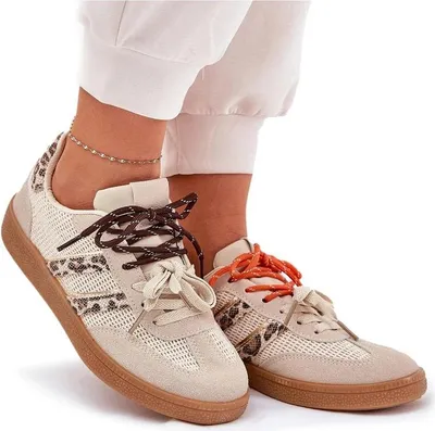 Produktbild von Damen Sneakers Mit Doppelter Schnürung Leopard Beige Ollabes 36