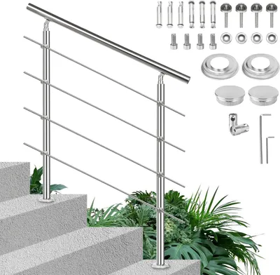Obrázok produktu pre TolleTour zábradlie z nehrdzavejúcej ocele zábradlie na balkónové schody vnútorné a vonkajšie 180 cm (4 priečne vzpery)