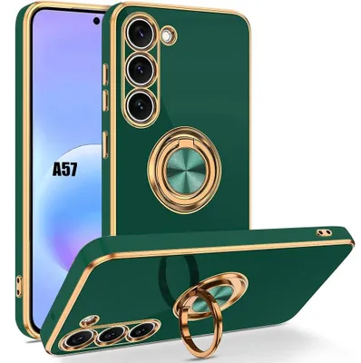 Image de Coque pour Samsung Galaxy A57 5G, Protection Anti-Rayures Slim avec Anneau Rotatif - Vert Nuit