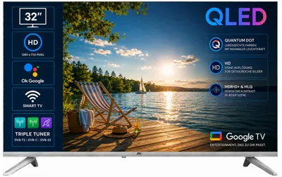 Produktbild von JTC-24 32 Zoll (80 cm) QLED Smart TV/Fernseher JTCSQ32H39330G, Google TV, Android OS, Play Store, Google Sprachsteuerung, Triple Tuner, Bluetooth, KI-generiertes Bild