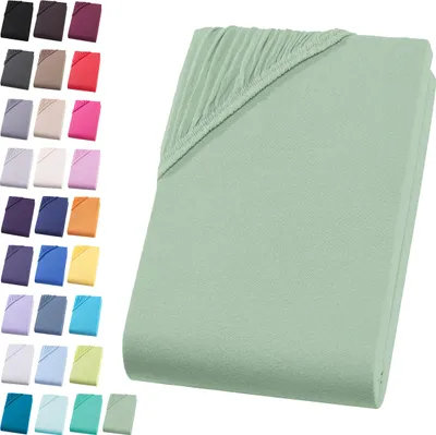 Produktbild von Jersey Spannbettlaken 140-160x200 cm Spannbettuch 100% Baumwolle Bettlaken, Eukalyptus