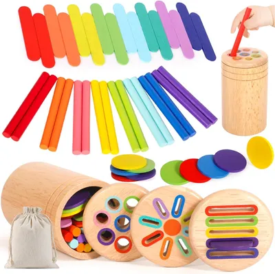 Image de Jouets pour enfants de 1 à 3 ans - 1 jouet Montessori - Bois - Jouets pour enfants de 1 an - Couleurs - Jouets pour enfants de 2 à 4 ans