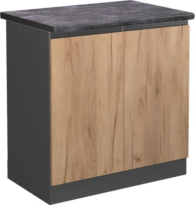 Produktbild von Spülenunterschrank Vicco R-Line Goldkraft Eiche 80 cm J-Shape, AP Anthrazit, Model 46253