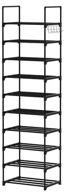 Produktbild von Schuhregal - Schmaler Schuhständer mit 10 Ebenen und Haken - Kunststoff - Platzsparend - 40 x 30 x 175 cm - Für Flur und Diele