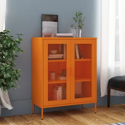 Image de Vitrine "Hatzenbühl" en acier orange. Dimensions (L/L/H) 80x35x101 cm