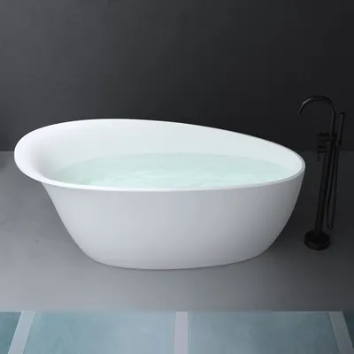 Produktbild von Mai & Mai Freistehende Badewanne Weiß matt 175x81x73 cm Oval Gussmarmor Standbadewanne inkl. Pop Up Ablaufgarnitur