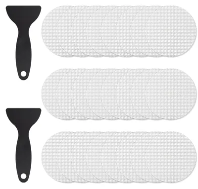 Produktbild von Set mit 24 rutschfesten Matten für Dusche und Badewanne, 10 cm rutschfesten Pads für die Dusche, selbstklebenden rutschfesten Aufklebern für Badewanne, Treppe und Leiter, inklusive 2 Kunststoffschabern.