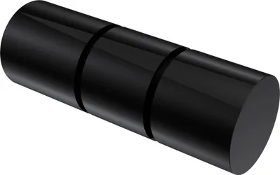 A black cylindrical object with three indentations, shown against a white background.
