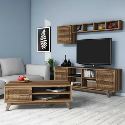 Obrázek produktu pro Skye Decor, Ayla - Ořech, sestava nábytku do obývacího pokoje, ořech, 100 % MELAMÍNOVÁ DESKA, 160 x 35 x 56,2 cm