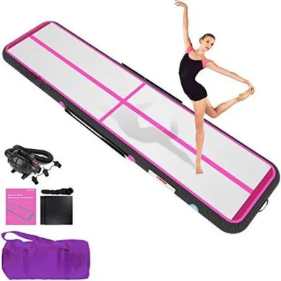 Produktbild von Famanu Airtrack 3 Meter - Aufblasbare Gymnastikmatte - 300x100x15 cm - Schwarz|Rosa