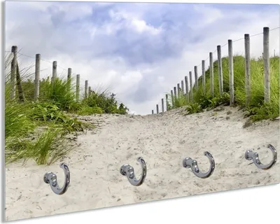 Produktbild von Wallario Schlüsselbrett aus Glas, Motiv: Auf dem Weg zum Strand durch Dünen, 30 x 20 cm mit 4 Haken