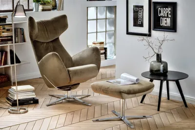Produktbild von KAWOLA RANDY Drehsessel inkl. Hocker olivgrün