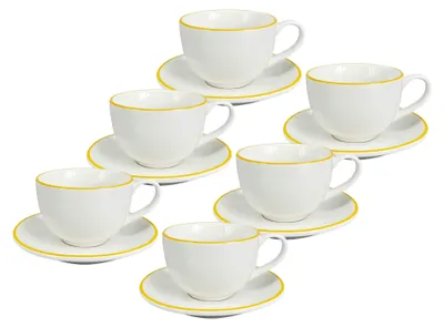 Produktbild von 6er Set - Cappuccinotasse und Untertasse Alba Gelb, 200 ml, gelbe Linie