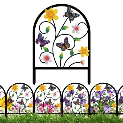 Image de 4 clôtures de jardin en métal, de forme papillon, pour parterres de fleurs et pelouses
