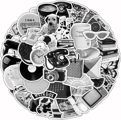 Produktbild von 60 Stück Vintage Aufkleber - Aesthetic Sticker Set für Wasserflaschen, Scrapbooking, Laptops uvm. | Schwarz-Weiß Graffiti Design | Wasserfeste Aufkleber für Kinder, Mädchen, Jugendliche und Erwachsene