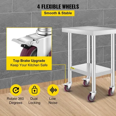 Immagine prodotto di Tavolo da cucina professionale - 2 ripiani - Acciaio inossidabile - Capacità di carico: 150 kg