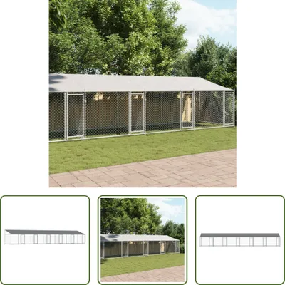 Image de The Living Store Chenil avec toit et portes Gris 12x2x2 m Acier galvanisé