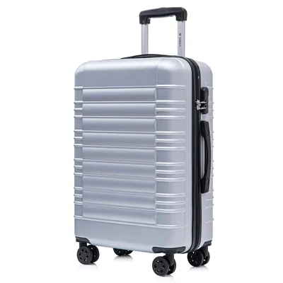 Produktbild von Koffer Trolley Reisekoffer Suitcase, Rollkoffer Handgepäck ,mit 4 Rollen360°, Hartschalenreisekoffer, Zahlenschloss, Weicher Gummigriff (L,Silber)