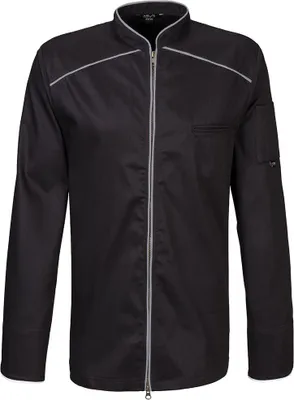 Produktbild von Kochjacke langarm, 2-wege RV, Fb. schwarz, Paspel silber, Gr. XL : XL : 65% Polyester 35%Baumwolle 220 g/m² : silbergrau