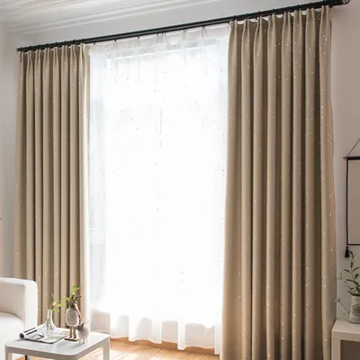 Produktbild von Qian Gardine Sternendruck Verdunkelung 2er-Pack kann individuell gestaltet werden beige 1*2.8m Perforierungen