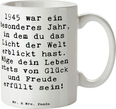 Produktbild von Mr. & Mrs. Panda Becher Spruch 1945 Geburtstag - Weiß - Geschenk, unvergessliche Momente, Tasse, Pott, Happy Birthday, besonderes Jahr, Glückwunsch, Teetasse, Teebecher