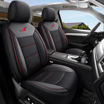 Produktbild von Autositzebezüge für Opel Zafira C | Set mit 2 | AIE Serie | Schwarz mit roten Nähten