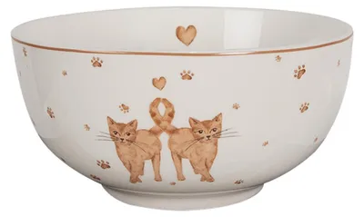 Obrázek produktu pro Polévková miska Clayre & Eef 500 ml Bílý hnědý porcelán Kočky