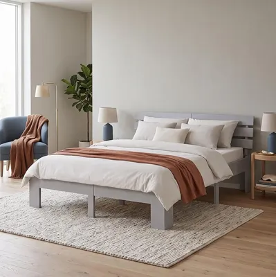 Produktbild von Homestyle4u Holzbett 180x200 Grau mit Matratze mit ® Standard 100 Doppelbett Jugendbett Gästebett