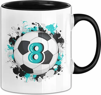 Produktbild von 8. Geburtstag Geschenk Tasse Becher Jungs Fußball Geburtstagsgeschenk  (Schwarz)