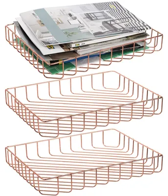Produktbild von Set aus 3 Papierordnern - Roségoldener Schreibtischorganizer für Dokumente