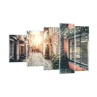 Produktbild von Bilder auf glas - Straße Haus Leute - 100x60cm - Glasbilder - Wandbilder - Kunstdruck - zum Aufhängen bereit - Wanddekoration aus Glas - Glas Bilder - Wandbild auf Glas - 5 Teile - GEG100x60-3631