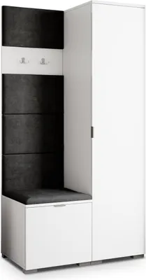 Produktbild von Masseno Garderobe-Set LORI 95/181/51 cm Modern Garderobenschrank Weiß, Veloursstoff MONOLITH 95 (Schwarz)