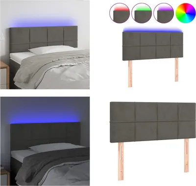Produktbild von vidaXL LED Kopfteil Dunkelgrau 100x5x78/88 cm Samt - LED Kopfteil - LED Kopfteile - Kopfteil - Bett-Kopfteil