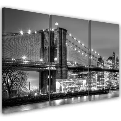 Obrázek produktu pro Triptych na plátně města a architektura - černobílý 120x80 cm Feeby šedá nástěnná malba připravená k zavěšení