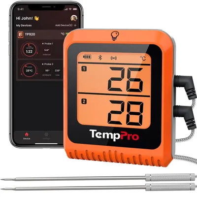 Produktbild von Funkthermometer Fleischthermometer Grillthermometer - Bluetooth 200 m - Oplaadbar - Mit Display und Hintergrundbeleuchtung - Mit 2 Sensoren - Für Grill und Ofen