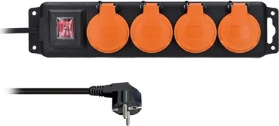 Produktbild von Solight Verlängerungskabel IP44, 4 Steckdosen, Gummikabel, Schalter, Outdoor, 5m