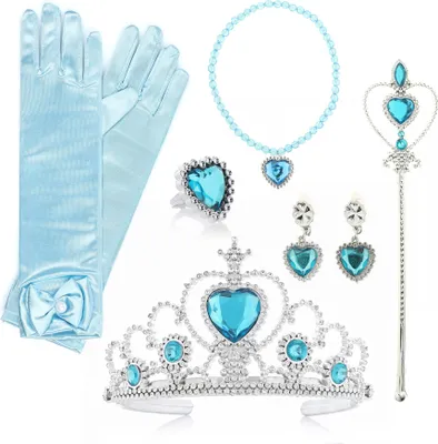 Produktbild von KarneLux Prinzessin Zubehör Set 8 tlg. - Prinzessin Kostüm für Mädchen mit Krone, Zauberstab, Handschuhe, Halskette, Ohrringe und Ring für Karneval