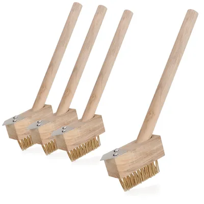 Immagine prodotto di 4 spazzole per erbacce con setole in acciaio e manico in legno