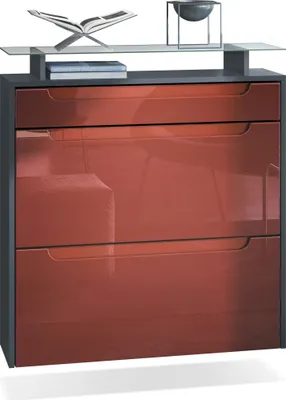 Produktbild von Vladon Schuhschrank Annie, Schuhkipper für 16 Paar Schuhe mit 2 Klappen, 1 Schublade und Glasablage, Anthrazit matt/ Bordeaux Hochglanz, Griffmulden in Bordeaux Hochglanz (89 x 96 x 23 cm)