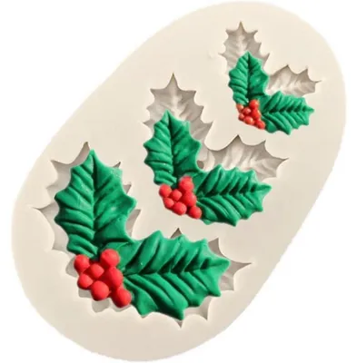 Productafbeelding van Siliconen vorm voor hulstbladeren, kerstthema, geschikt voor fondant, taart, chocolade en andere zoetigheden. Bakvorm